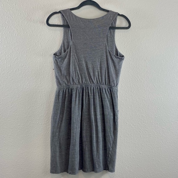 Cynthia Rowley Mini Dress Grey XS Linen Elastic Drawstring Waist Pockets Tank - Picture 2 of 9